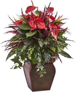 Anthurium Mixed Artificial Arrangement in Planter