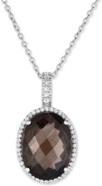 Smoky Quartz (15 ct. t.w.) and White Topaz (3/8 ct. t.w.) Large Oval Pendant Necklace in Sterling Silver