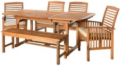 6-Piece Acacia Wood Outdoor Patio Dining Set with Cushions - Brown