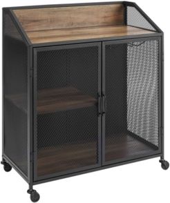 33" Industrial Bar Cabinet w/ Mesh - Rustic Oak