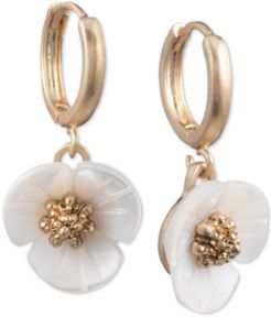 Gold-Tone Imitation Mother-of-Pearl Flower Drop Small Earrings