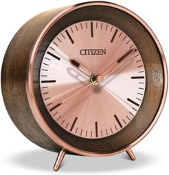 Workplace Bluetooth Brown Wood & Rose Gold-Tone Desk Clock