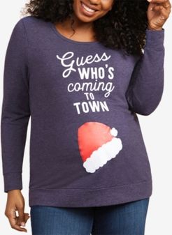 Plus Size Guess Who's Coming To Town Christmas Maternity T-Shirt