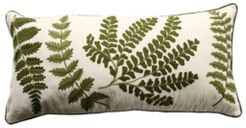 White Rectangle Pillow with Embroidered Green Ferns