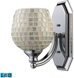 1 Light Vanity in Polished Chrome and Silver Mosaic Glass - Led Offering Up To 800 Lumens (60 Watt Equivalent)