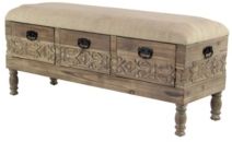 Rustic 20" x 47" Three-Drawer Storage Bench with Cushioned Seat