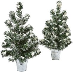 Snowy 18" H Mini Pine Trees w/ Tin Planters, Set of 2