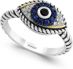 Sapphire (1/5 ct. t.w.) and Diamond (1/6 ct. t.w.) Evil Eye Ring in Sterling Silver & 18k Gold