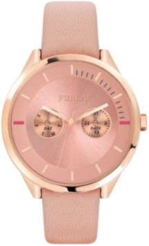 Metropolis Pink Dial Calfskin Leather Watch