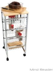 4 Tier Wire Basket Cart with Wood Surface