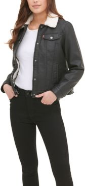 Sherpa Lined Faux Leather Trucker Jacket