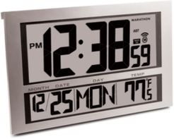 Jumbo Atomic Wall Clock with 6 Time Zones, Indoor Temperature Date