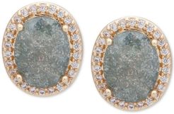 Gold-Tone Oval Stone Stud Earrings