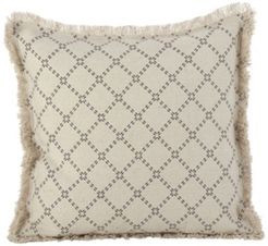 Diamond Design Fringe Trim Cotton Throw Pillow, 20" x 20"