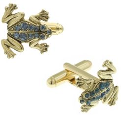 1928 Jewelry 14K Gold Plated Crystal Frog Cufflinks