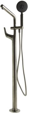 Brushed Nickel Floor Mounted Tub Filler Mixer with additional Hand Held Shower Head Bedding