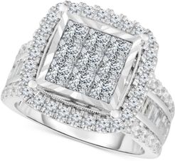 Diamond Halo Cluster Engagement Ring (3 ct. t.w.) in 10k White Gold