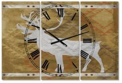 Patterned Walking White Moose Large Traditional 3 Panels Wall Clock - 23" x 23" x 1"