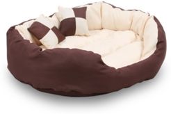 Durable Bolster Sleeper Oval Pet Bed with Removable Reversible Insert Cushion and Additional Two Pillow, 34"x27" Bedding
