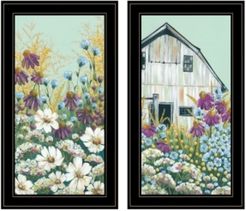 Floral Field 2-Piece Vignette by Michele Norman, Black Frame, 15" x 27"