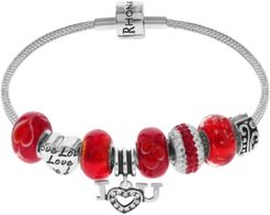 Link Up I Love You Crystal and Glass Bead Charm Bracelet in Sterling Silver