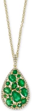 Effy Emerald (3-1/20 ct. t.w.) and Diamond (1/4 ct. t.w.) Teardrop 18" Pendant Necklace in 14k Gold