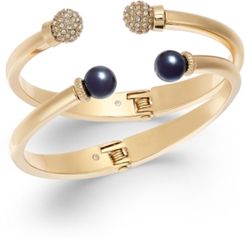 2-Pc. Set Pave Bead & Imitation Pearl Cuff Bracelets, Created for Macy's