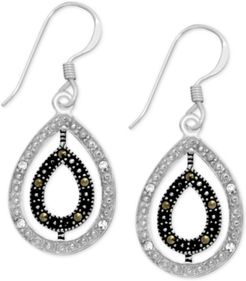 Genuine Swarovski Marcasite & Crystal Orbital Teardrop Earrings in Fine Silver-Plate