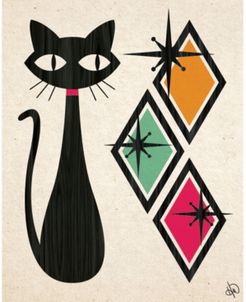 Retro Cat with Diamonds in Gold, Mint Pink 36" x 24" Canvas Wall Art Print
