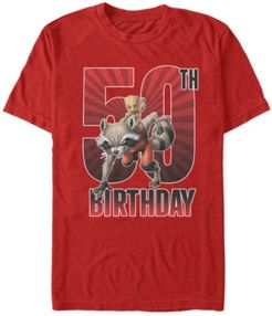 Fifth Sun Men's Marvel Guardians of The Galaxy Rocket and Baby Groot 50th Birthday Short Sleeve T-Shirt