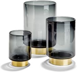 Smoked Vases with Brass Finish Base - Set of 3