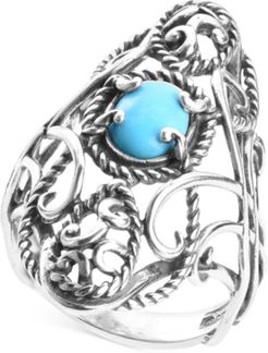 Turquoise (6 x 8mm) Large Openwork Statement Ring in Sterling Silver
