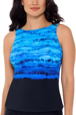 Conceptual Waters Printed High-Neck Tankini Top Women's Swimsuit