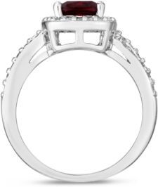 Simulated Birthstone Cushion Cubic Zirconia Halo Solitaire Ring in Fine Silver Plate