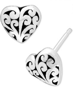 Filigree Heart Stud Earrings in Sterling Silver