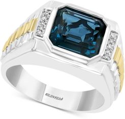 Effy Men's London Blue Topaz (5-5/8 ct. t.w.) & Diamond (1/10 ct. t.w.) Ring in Sterling Silver & 18k Gold-Plate