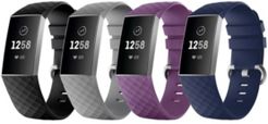 Unisex Fitbit Versa Charge 3 Assorted Silicone Watch Replacement Bands - Pack of 4