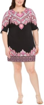 Petite Printed Ruched-Sleeve Dress, Created for Macy's