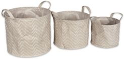 Polyethylene Coated Woven Paper Laundry Bin Tribal Chevron Stone Round Set of 3