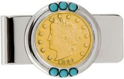 Gold-Layered 1800's Liberty Nickel Turquoise Coin Money Clip