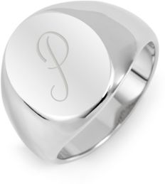 Silver Tone Oval Cut Initial Stainless Steel Signet Ring