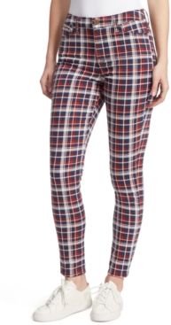 High-Rise Plaid Skinny Jeans