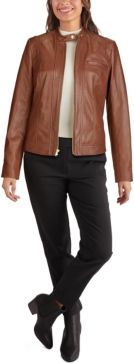 Stand-Collar Leather Moto Jacket