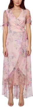 Floral-Print Faux-Wrap Maxi Dress
