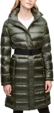 Shine Hooded Belted Packable Down Puffer Coat