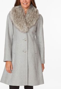 Faux-Fur Collar Skirted Coat