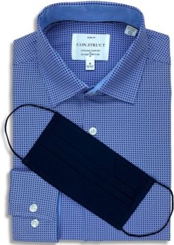 Receive a Free Face Mask with purchase of the Con. Struct Men's Slim-Fit Non-Iron Performance Stretch White & Navy Geometric Cooling Comfort Dress Shirt