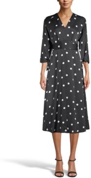 Polka-Dot Tie-Sleeve Midi Dress