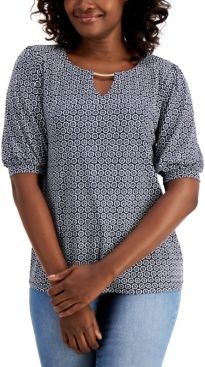 Puff-Sleeve Keyhole Top, Created for Macy's