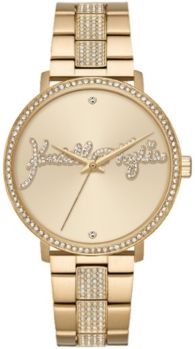 Gold Tone Crystal Signature Stainless Steel Strap Analog Watch 40mm